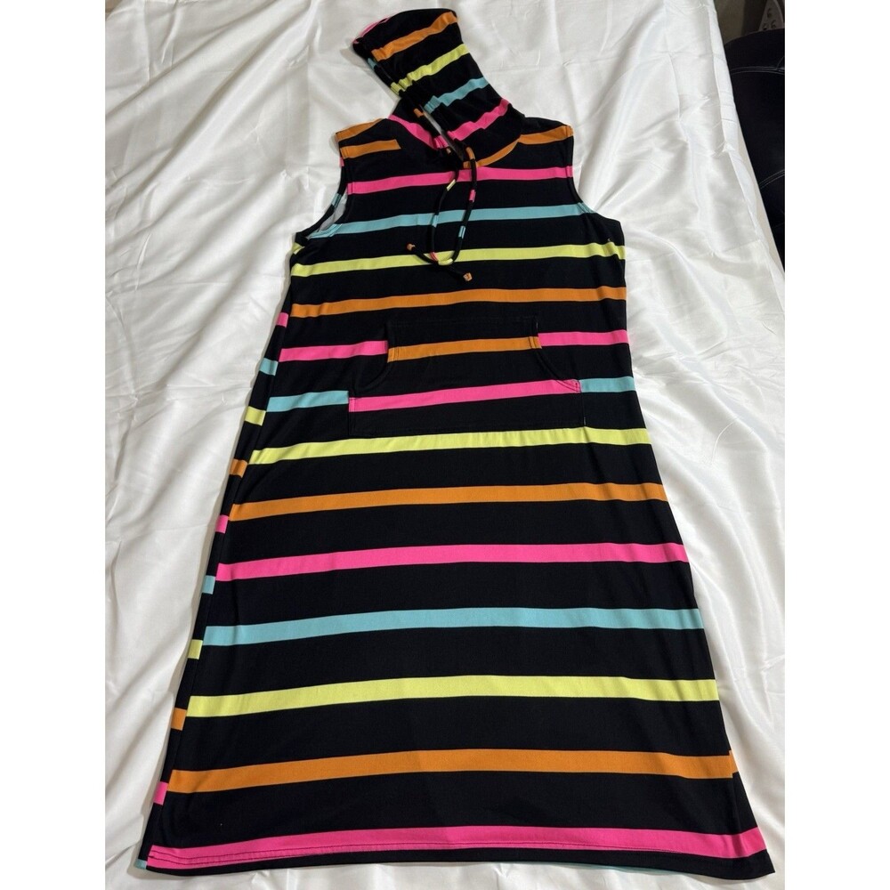 Bobbie Brooks Plus Size 1X Neon Stripe Hooded Sleeveless Midi Dress